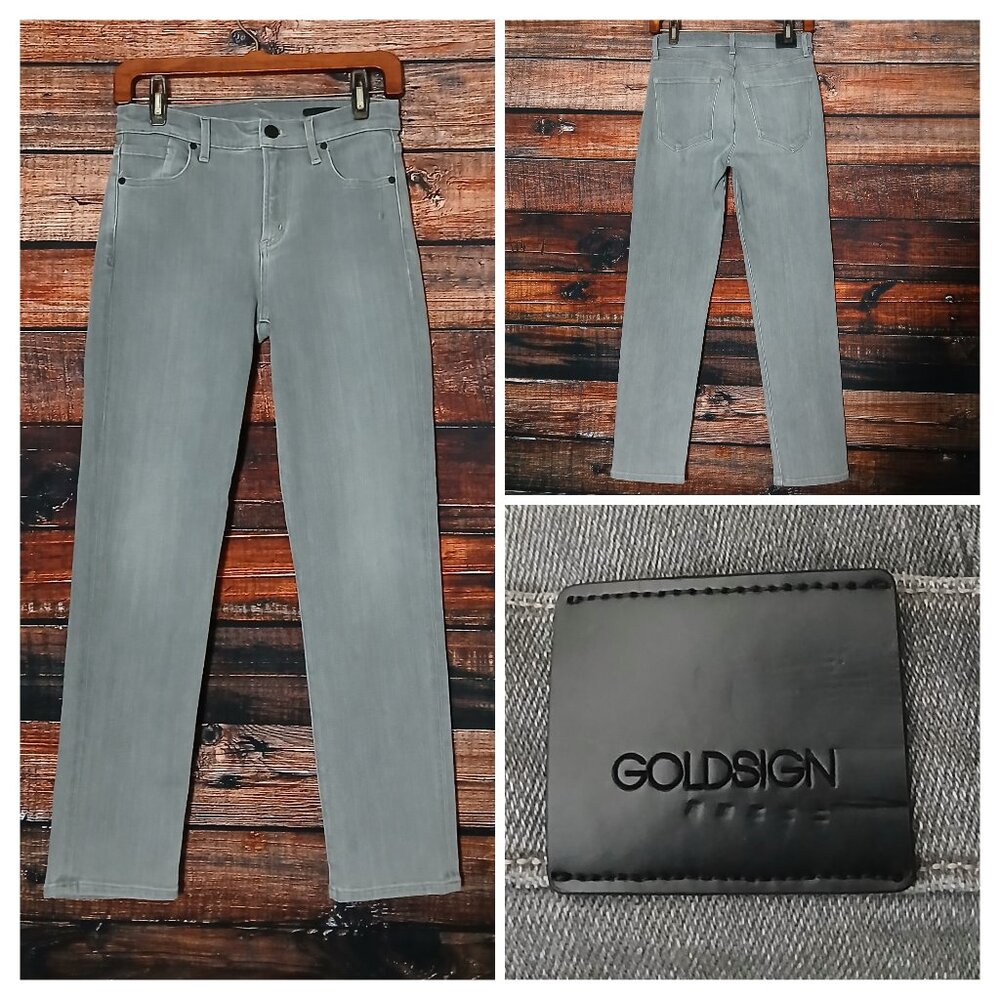 Goldsign Jeans 25 High Rise Slim Straight Ankle Gray Luxe Denim USA Made